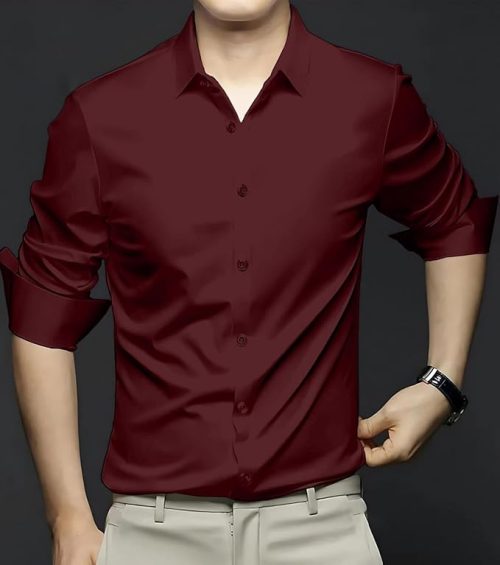 DEELMO Men's Stylish Solid Satin Casual Shirt for Men Full Sleeves